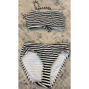 Sand Castle Womens Black White Striped Bikini Set‎ Bandeau Top High Cut Bottom S